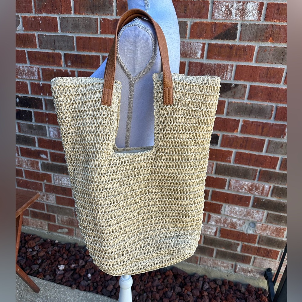 ANTHROPOLOGIE Shiraleah Lido Tote Bag, Beige - Picture 4 of 14